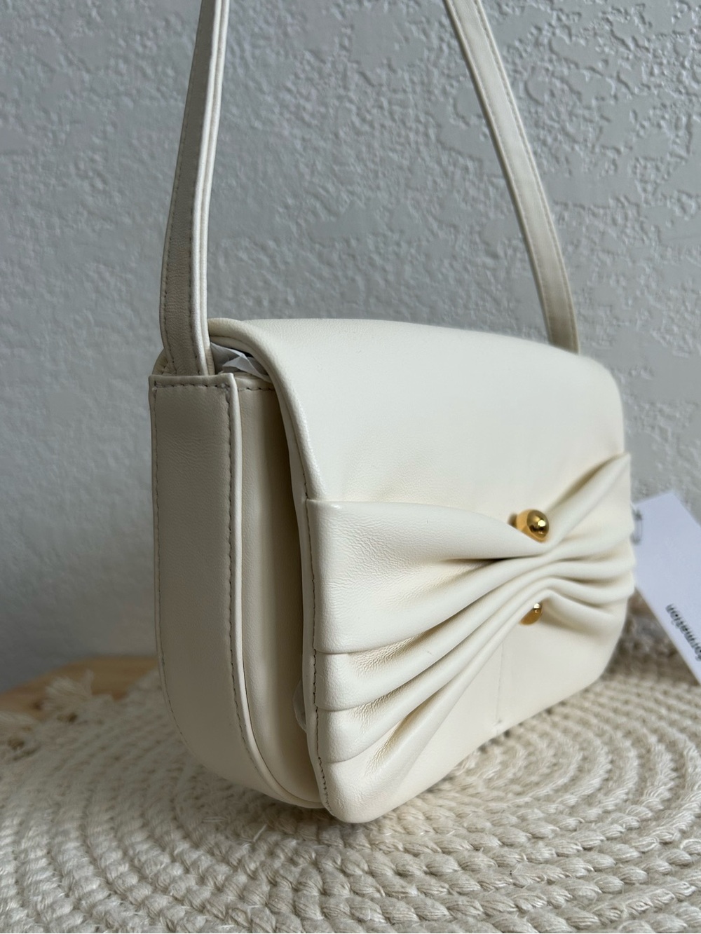 Reformation Maria Y2K Style Cream White Leather Baguette Shoulder Bag - Picture 3 of 9
